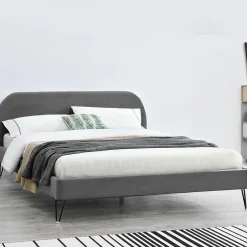 Concept Usine Lit 140 x 190 cm en velours gris et pieds noirs - PHOENIX