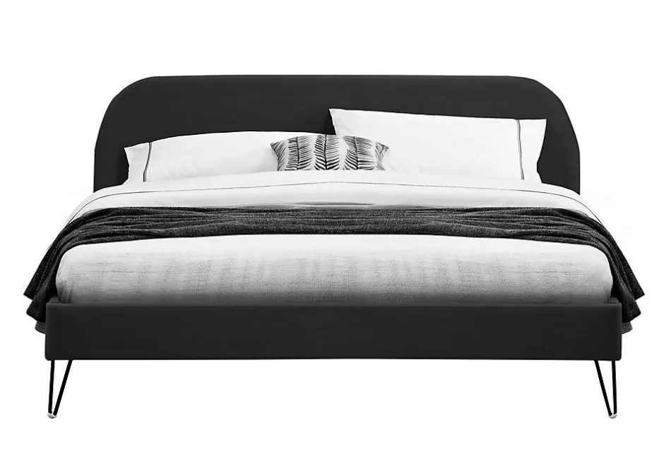 Concept Usine Lit 160 x 200 cm en velours noir et pieds noirs - PHOENIX