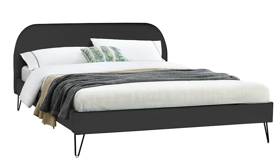 Concept Usine Lit 160 x 200 cm en velours noir et pieds noirs - PHOENIX