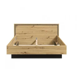 Meubletmoi Lit 180 x 200 cm tête de lit décor chêne naturel et noir mat - ALIA