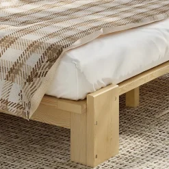 Okwish Lit Ado 140x200 cm - Lit Double avec Tête de Lit Capitonnée à Scratch, Sommier à Lattes, sans Matelas - Bois Naturel Outlet