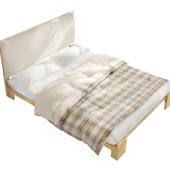 Okwish Lit Ado 140x200 cm - Lit Double avec Tête de Lit Capitonnée à Scratch, Sommier à Lattes, sans Matelas - Bois Naturel Outlet