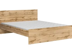 Pegane Lit adule 2 places 160x200 cm ,coloris Chêne wotan - Longueur 204,5 x Profondeur 165 x Hauteur 85,5cm Clearance
