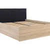 Pegane Lit adule 140x200 avec tête de lit capitonnée noir,sommier et rangement, coloris chêne Sonoma/noir
