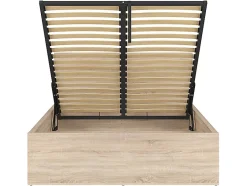 Pegane Lit adule 140x200 Lit coffre 2 places avec sommier et rangement, coloris chêne Sonoma - L. 204,5 x P. 149 x H. 95/40,5 cm