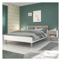 Parisot Lit adulte - AALBORG - 140 x 190 cm - Blanc / Chene - Outlet