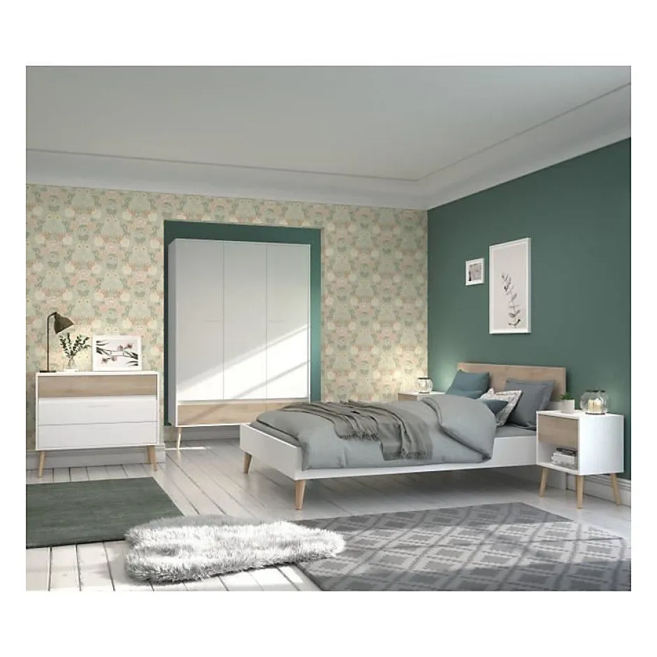 Parisot Lit adulte - AALBORG - 140 x 190 cm - Blanc / Chene - Outlet