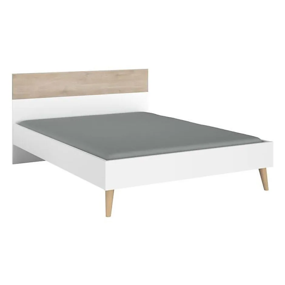 Parisot Lit adulte - AALBORG - 140 x 190 cm - Blanc / Chene - Outlet