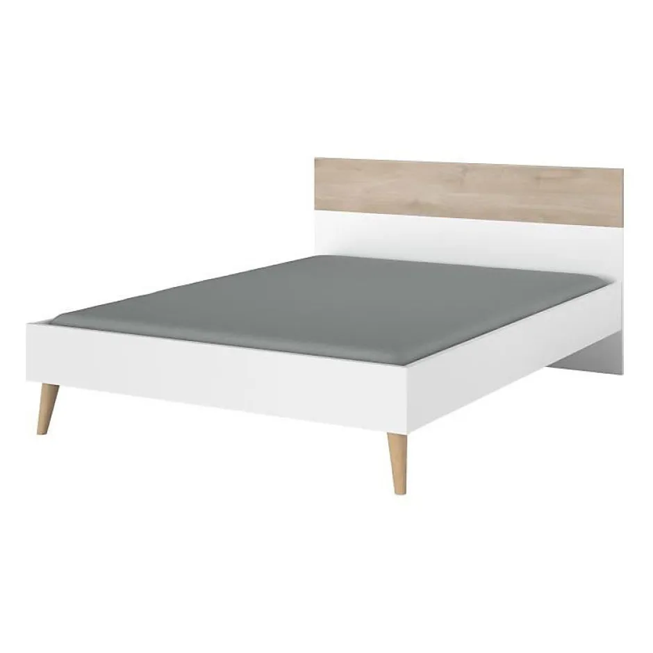 Parisot Lit adulte - AALBORG - 140 x 190 cm - Blanc / Chene - Outlet