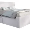 Pegane Lit adulte, couchage 140x190 cm avec 4 tiroirs coloris blanc - Longueur 145 x Profondeur 195 x Hauteur 100 cm