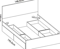 Pegane Lit adulte, couchage 140x190 cm avec 4 tiroirs coloris blanc - Longueur 145 x Profondeur 195 x Hauteur 100 cm