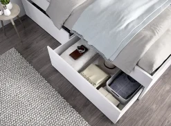 Pegane Lit adulte, couchage 140x190 cm avec 4 tiroirs coloris blanc - Longueur 145 x Profondeur 195 x Hauteur 100 cm