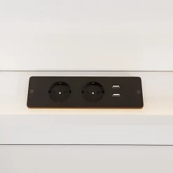 ModernLuxe Lit adulte de rangement 180x200cm en bois - avec prises USB et LED - 2 tables de chevet & 2 tiroirs - Blanc