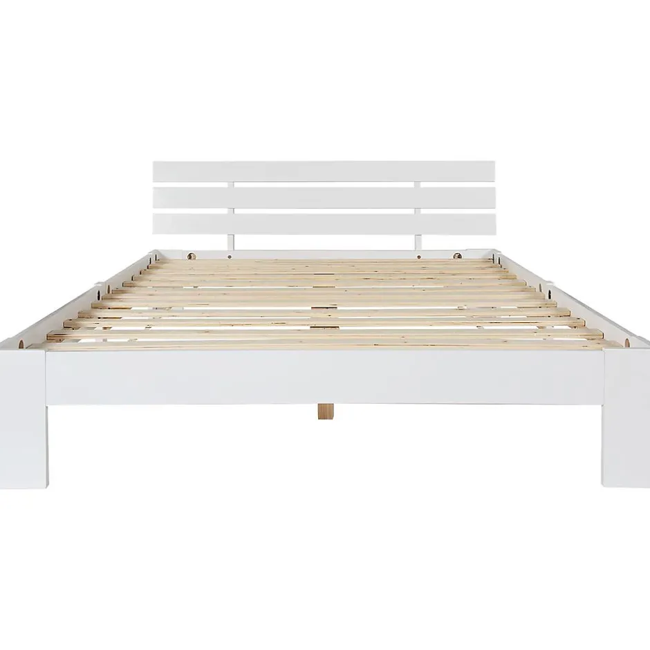 Blackcolors Lit Adulte Double Bois Massif 140x200cm Tête Lit Blanc Discount