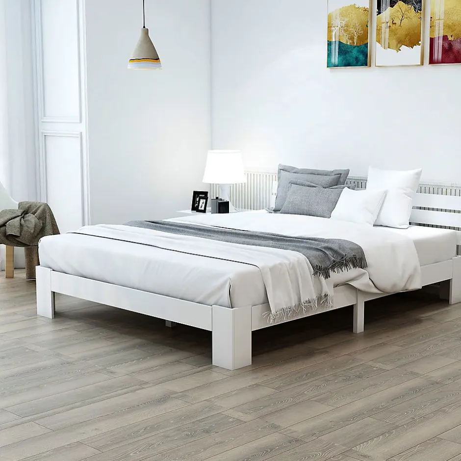 Blackcolors Lit Adulte Double Bois Massif 140x200cm Tête Lit Blanc Discount