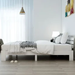 Blackcolors Lit Adulte Double Bois Massif 140x200cm Tête Lit Blanc Discount
