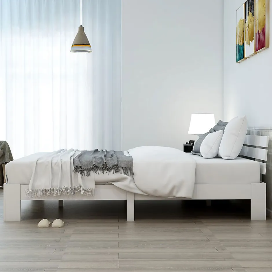 Blackcolors Lit Adulte Double Bois Massif 140x200cm Tête Lit Blanc Discount
