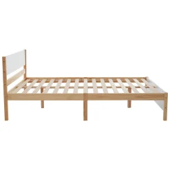 ProximaX Lit adulte double en bois - cadre en pin avec tête de lit et sommier à lattes lit en MDF blanc + naturel - 140x200 cm