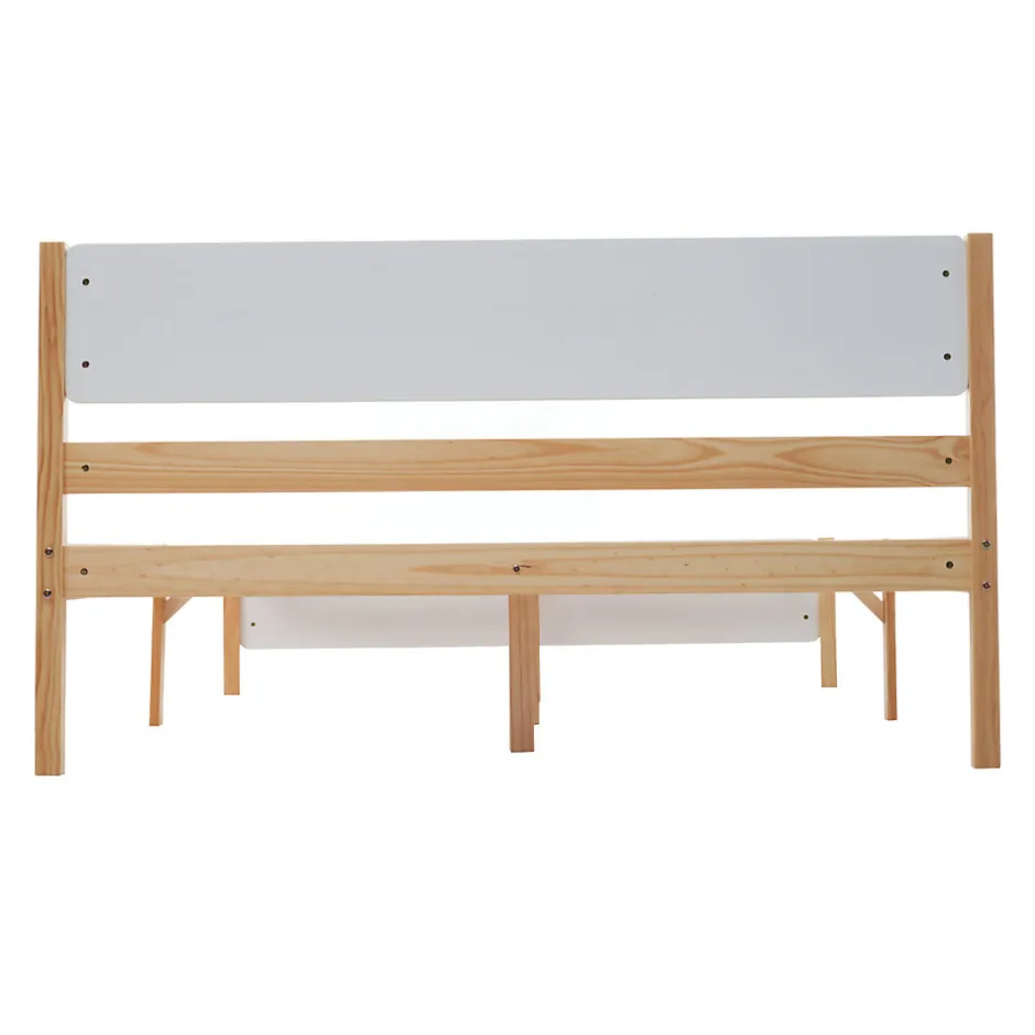 ProximaX Lit adulte double en bois - cadre en pin avec tête de lit et sommier à lattes lit en MDF blanc + naturel - 140x200 cm