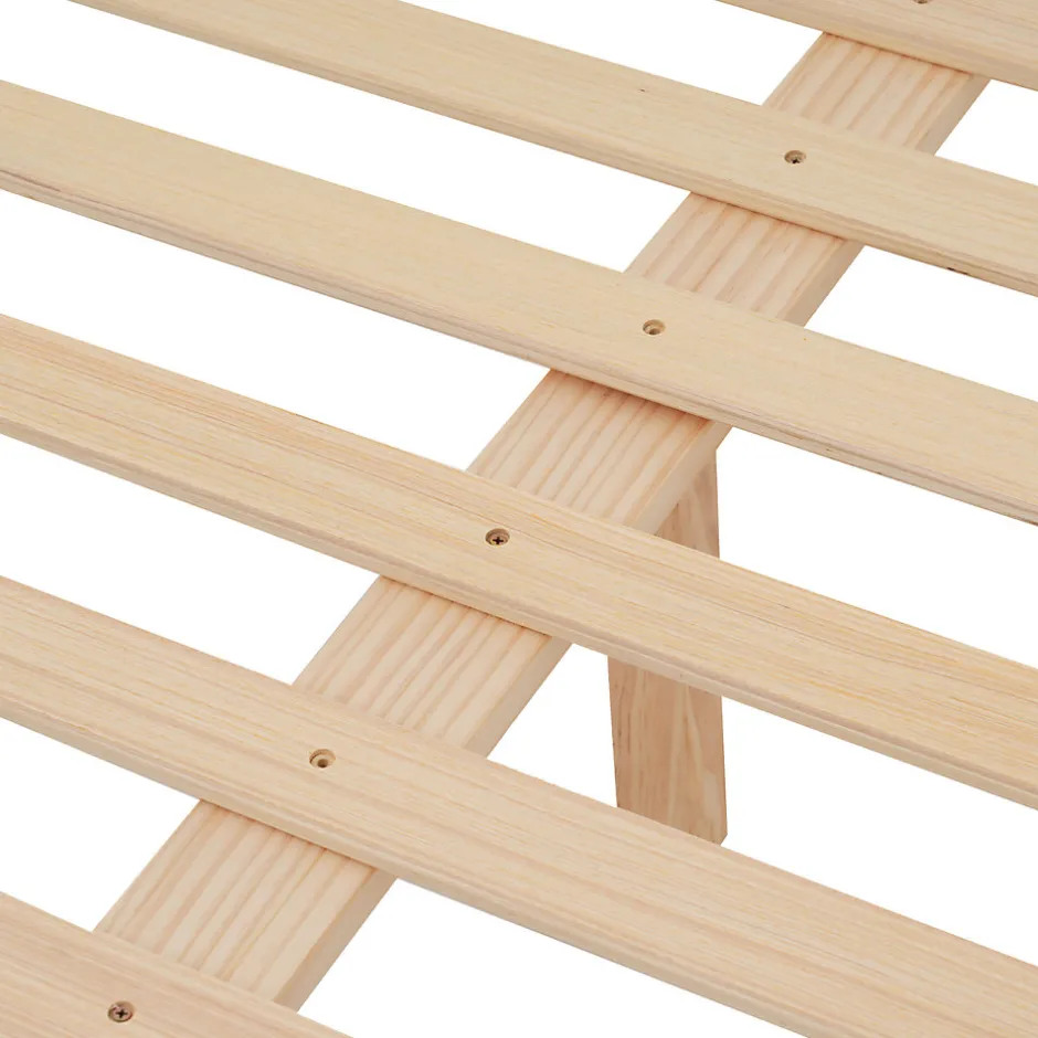 ProximaX Lit adulte double en bois - cadre en pin avec tête de lit et sommier à lattes lit en MDF blanc + naturel - 140x200 cm