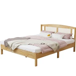 Blackcolors Lit Adulte Double 160x200cm Rotin 15 Lattes Pin Naturel