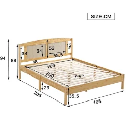 Blackcolors Lit Adulte Double 160x200cm Rotin 15 Lattes Pin Naturel