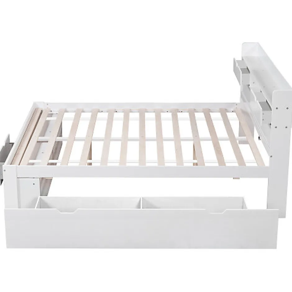 ModernLuxe Lit adulte en MDF 180x200 cm - Avec port de recharge et rangements multifonctionnels - Blanc (matelas non inclus)