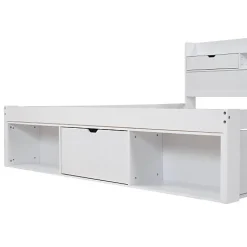 ModernLuxe Lit adulte en MDF 180x200 cm - Avec port de recharge et rangements multifonctionnels - Blanc (matelas non inclus)