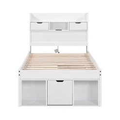 ModernLuxe Lit adulte en MDF 90x200 cm - Avec port de recharge et rangements multifonctionnels - Blanc (matelas non inclus)