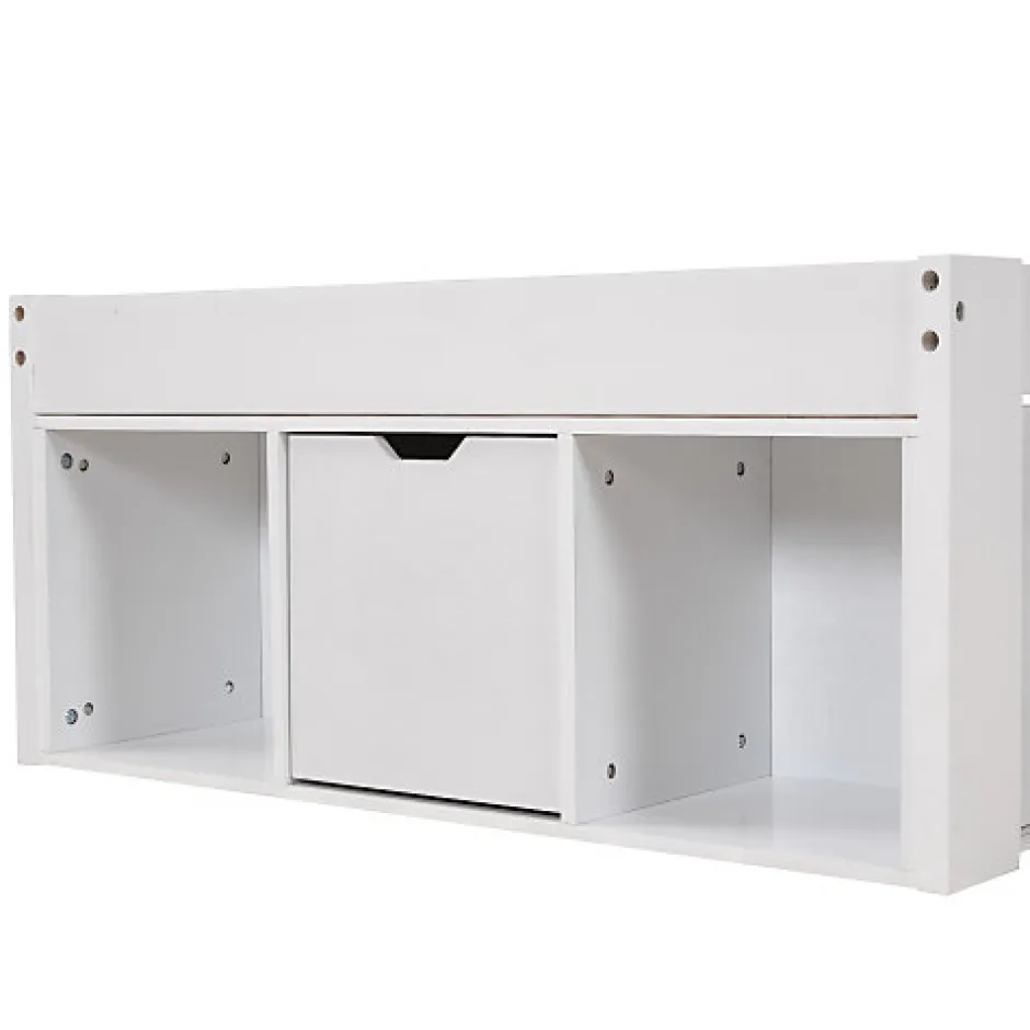 ModernLuxe Lit adulte en MDF 90x200 cm - Avec port de recharge et rangements multifonctionnels - Blanc (matelas non inclus)