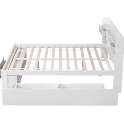 ModernLuxe Lit adulte en MDF 135x190 cm - Avec port de recharge et rangements multifonctionnels - Blanc (matelas non inclus) Clearance
