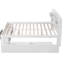 ModernLuxe Lit adulte en MDF 140x190 cm - Avec port de recharge et rangements multifonctionnels - Blanc (matelas non inclus)