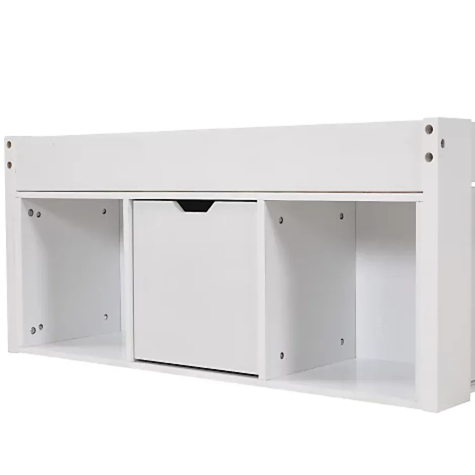 ModernLuxe Lit adulte en MDF 90x190 cm - Avec port de recharge et rangements multifonctionnels - Blanc (matelas non inclus) Discount