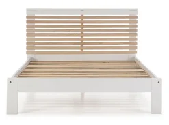 Pegane Lit adulte en pin et MDF coloris blanc, naturel - Longueur 197,7 x Profondeur 153,2 x Hauteur 100 cm