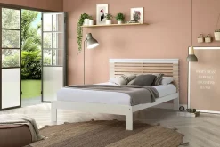 Pegane Lit adulte en pin et MDF coloris blanc, naturel - Longueur 197,7 x Profondeur 153,2 x Hauteur 100 cm