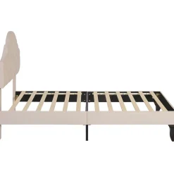 Gutent Lit adulte lit cadre à lattes en bois lit 90x200 cm lit rembourré Single velours beige