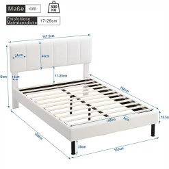 Gutent Lit adulte lit cadre à lattes en bois lit 140x190 cm lit rembourré lit pieds en fer Single sherpa beige New