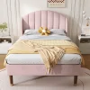 Gutent Lit adulte lit cadre à lattes en bois lit 90x200 cm lit rembourré Single velours rose New