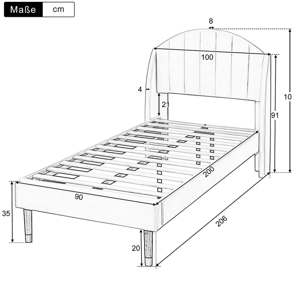 Gutent Lit adulte lit cadre à lattes en bois lit 90x200 cm lit rembourré Single velours rose New