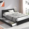 Gutent Lit adulte lit cadre à lattes en bois lit 160x200 cm lit rembourré lit 2 tiroirs lit double velours noir