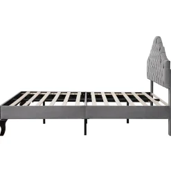 Gutent Lit adulte lit cadre à lattes en bois lit 90x200 cm lit rembourré Single velours gris