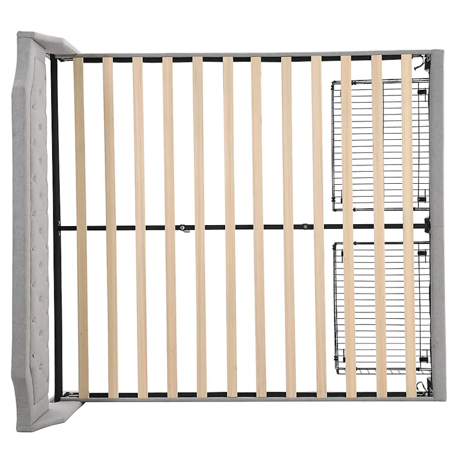 Gutent Lit adulte lit cadre à lattes en bois lit 180x200 cm lit led rembourré lit 2 tiroirs lit double lin gris Clearance