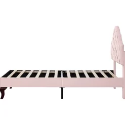 Gutent Lit adulte lit cadre à lattes en bois lit 90x200 cm lit rembourré Single velours rose