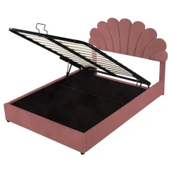 Gutent Lit adulte lit coffre lit 140x200 cm lit de rangement lit rembourré hydraulique lit cadre à lamelles lit double velours rose Sale