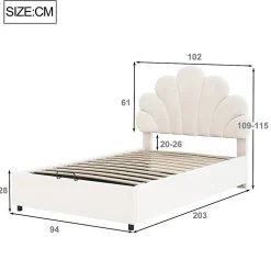 Gutent Lit adulte lit coffre lit 90x200 cm lit de rangement lit rembourré hydraulique lit cadre à lamelles Single velours beige