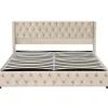 Gutent Lit adulte lit coffre lit rembourré hydraulique lit de rangement lit 160x200 cm lit en métal lit double velours beige