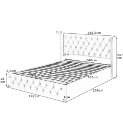 Gutent Lit adulte lit coffre lit rembourré hydraulique lit de rangement lit 140x200 cm lit en métal lit double velours beige Clearance