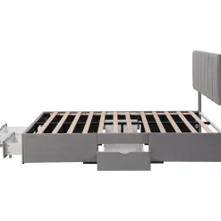 Gutent Lit adulte lit rembourré 140x200 cm, avec dossier,sommier à lattes et 4 tiroirs, velours, gris Sale