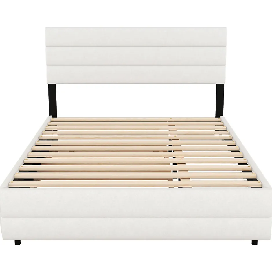 Gutent Lit adulte lit 140x200 cm avec brocheuse et deux tiroirs lit double lin beige
