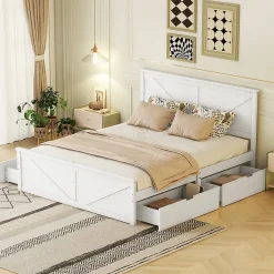 Gutent Lit adulte lit 160x200 cm avec 4 tiroirs Single pin blanc